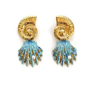 Anthropologie Gold and Blue Nautical Earrings